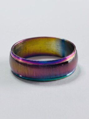 Oil Slick Rainbow Titanium Steel Band Ring Unisex Size 11